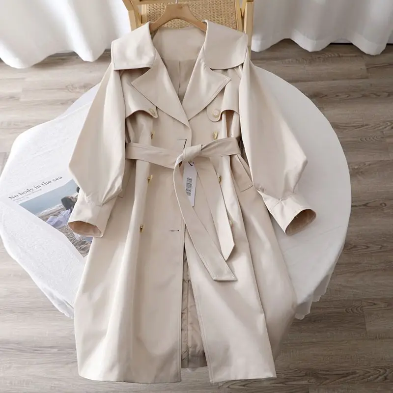 

Fashion New Double-Breasted Women Trench Coat Long Belted Slim Lady Duster Coat Cloak Female Outerwear Spring Autumn Clothes