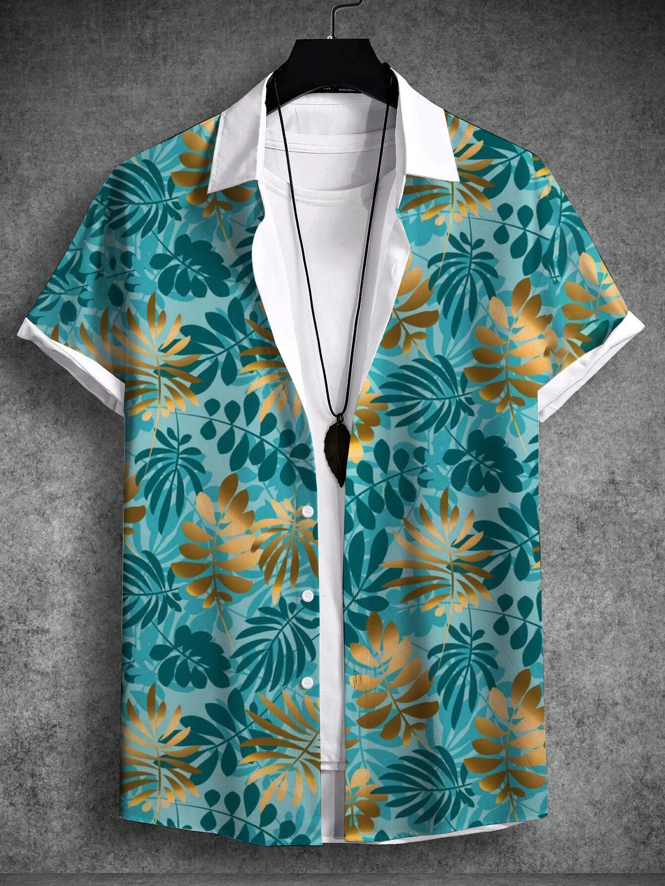 

New Men's Tropical Print Beach Vacation Set Plant Coconut Tree Short Sleeve Summer Hawaiian Shirt 4-Way Stretch Fabric Shirts