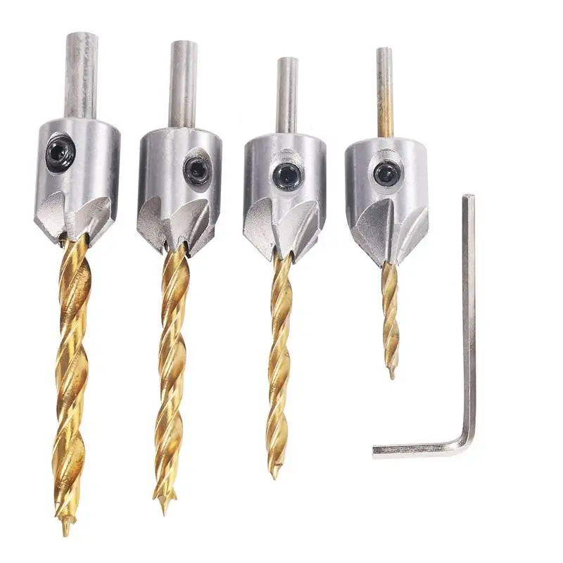 4 PCS Titanium Coated Countersink Drill Bit Set Woodworking Carpentry Reamer Tool Set With Hex Key Wrench
4 PCS Titanium Coated Countersink Drill Bit Set Woodworking Carpentry Reamer Tool Set With Hex Key Wrench