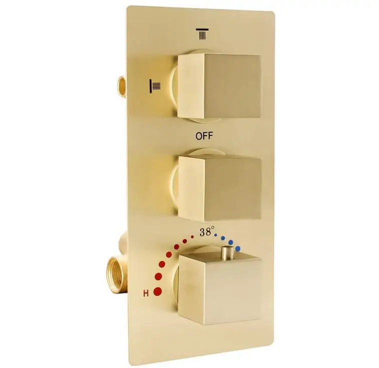 Bathroom brass concealed thermostatic 3 handles shower valve brushed gold thermostatic mixing valve
Bathroom brass concealed thermostatic 3 handles shower valve brushed gold thermostatic mixing valve
