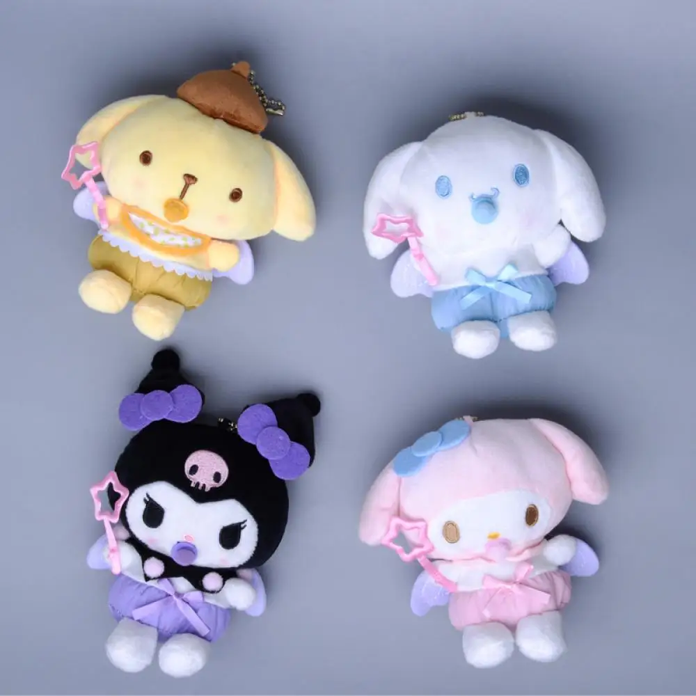 

Sanrio 12Cm Keychain Plush Doll Toy Hello Kitty Melody Baby Wings Cinnamoroll Cute Key Ring Cartoon Plushies Bag Pendant Gift