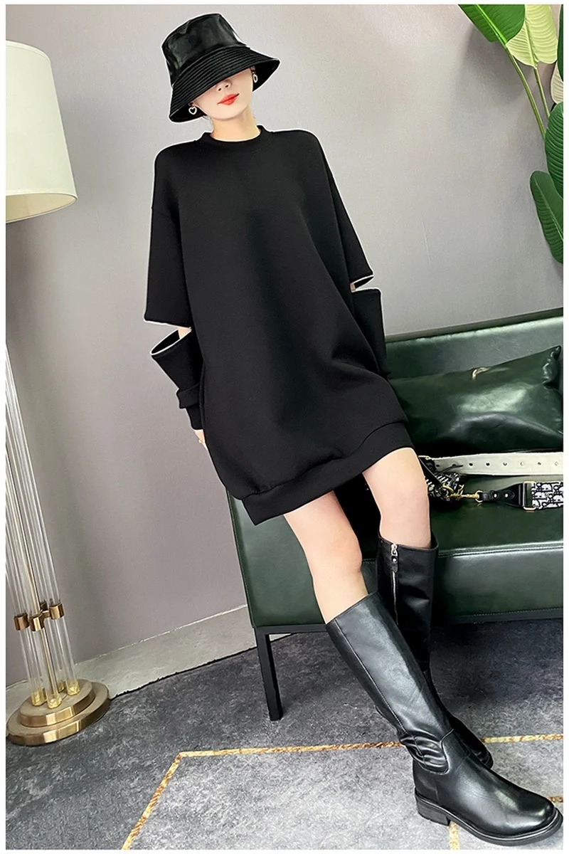 Женское платье на молнии, черное свободное платье-пуловер с длинным рукавом, Осень-зима 2023
Женское платье на молнии, черное свободное платье-пуловер с длинным рукавом, Осень-зима 2023