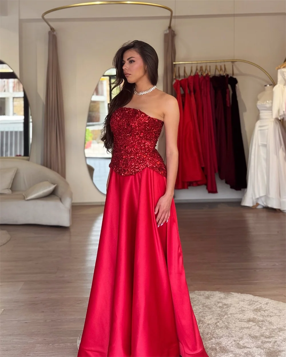 Sansa Customized Red Glitter A-line Prom Dresses Sleeveless Elegant فساتين سهراتStrapless Floor-length فساتين للمناسبات الخاصة 10 S61defe9d023b4f038cf79610971df4fcb