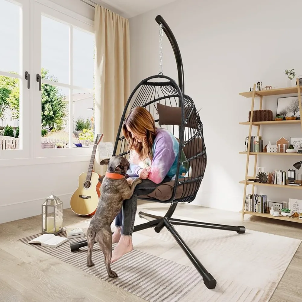 

YITAHOME Hanging Egg Swing Chair Outdoor Wicker Hammock Chairs Indoor with Steel Stand UV Resistant Cushion 350lbs for Patio