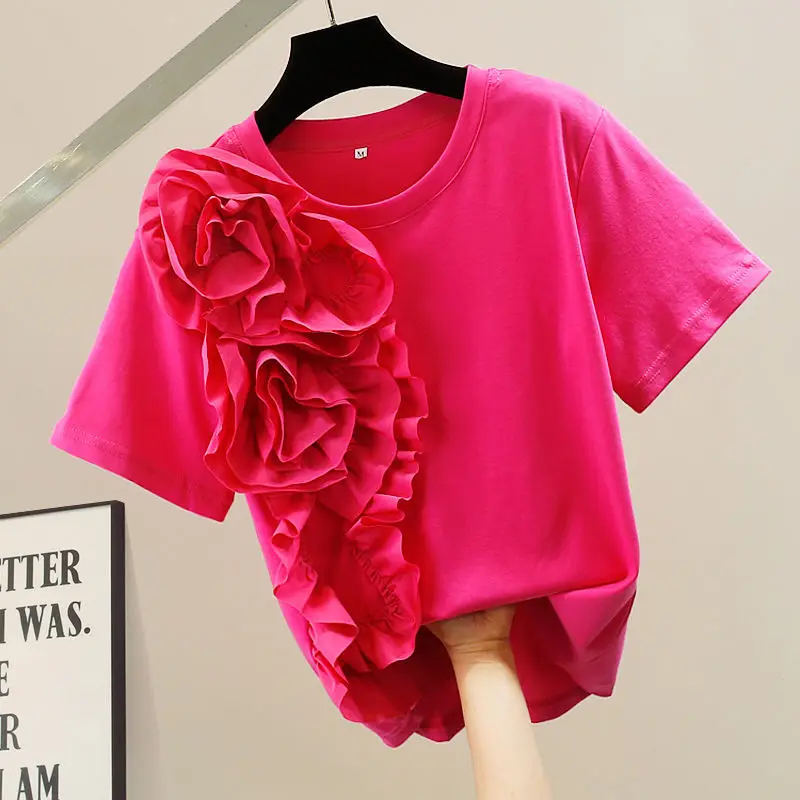 VANOVICH Fashion Three-dimensional Flower Ruffle O-neck Short Sleeve T-shirt Women's Summer New Korean Style Slim Casual T-shirt
VANOVICH Fashion Three-dimensional Flower Ruffle O-neck Short Sleeve T-shirt Women's Summer New Korean Style Slim Casual T-shirt