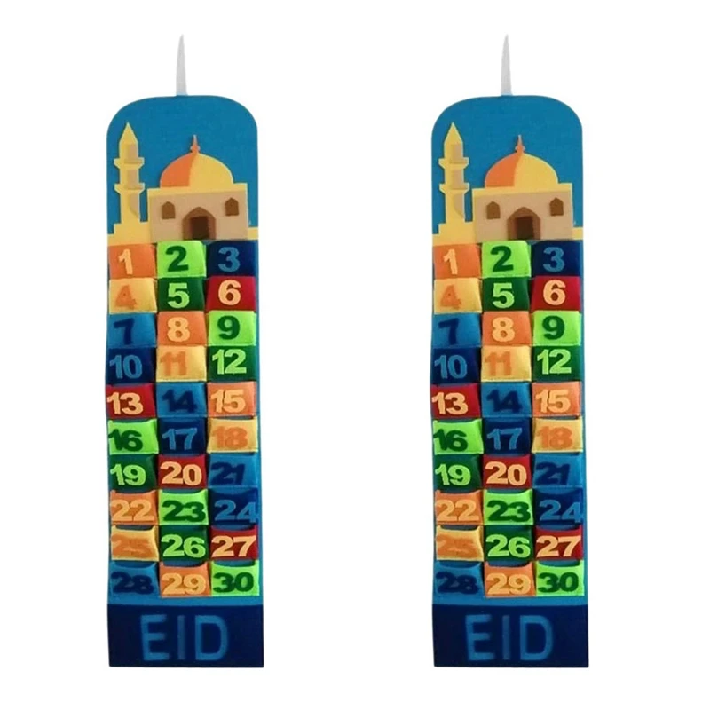 

2X Ramadan Mubarak Countdown Calendar Eid Mubarak Wall 30Days Calendar With Pockets For Festival Party Decoration