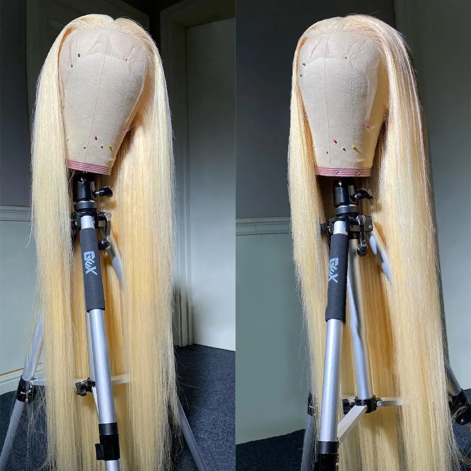 

613 Blonde Color Lace Frontal Human Hair Wig 13x6 HD Transparent For Women Brazilian Bone Straight 13x4 Lace Front Glueless Wig