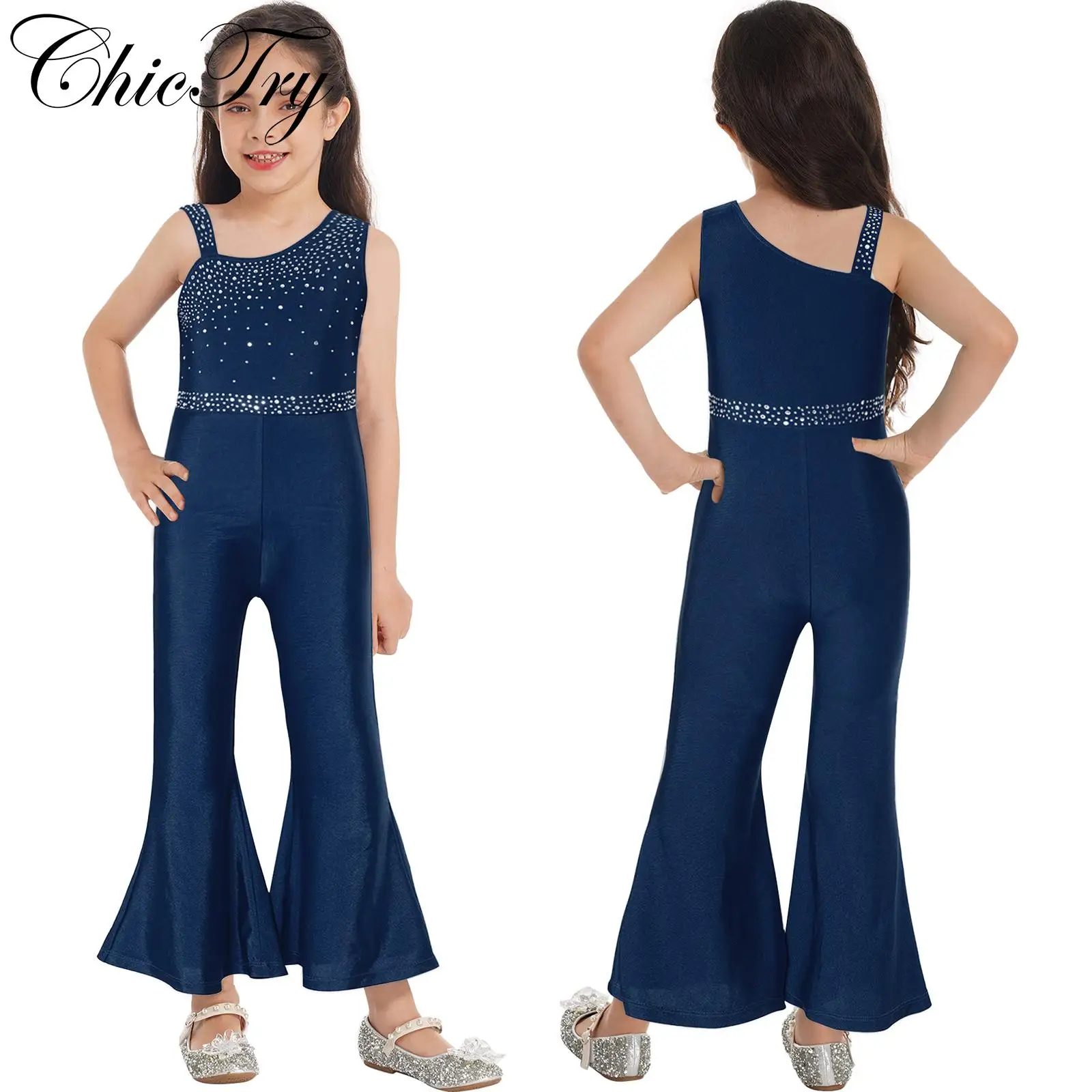 Kids Girls Ballet Dance Jumpsuit Sports Gymnastics Leotard Sleeveless Oblique Shoulder Rhinestone Wide-leg Bell-bottom Bodysuit
Kids Girls Ballet Dance Jumpsuit Sports Gymnastics Leotard Sleeveless Oblique Shoulder Rhinestone Wide-leg Bell-bottom Bodysuit