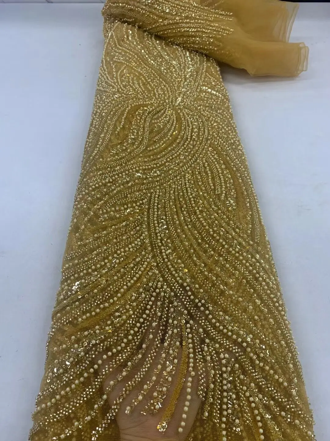 

Нигерийские тюлевые кружевные ткани с бусинами ZH-1308527 высококачественные роскошные африканские блестки французское Сетчатое кружево для свадьбы