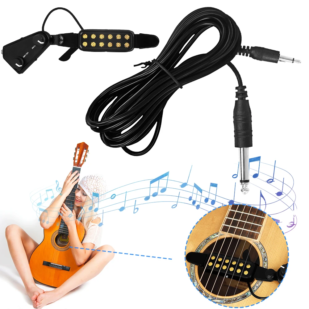 12-hole Acoustic Guitar Pickup Sound Hole Magnetic Transducer With Tone Volume Controller Audio Cable For Electric Guitar
12-hole Acoustic Guitar Pickup Sound Hole Magnetic Transducer With Tone Volume Controller Audio Cable For Electric Guitar