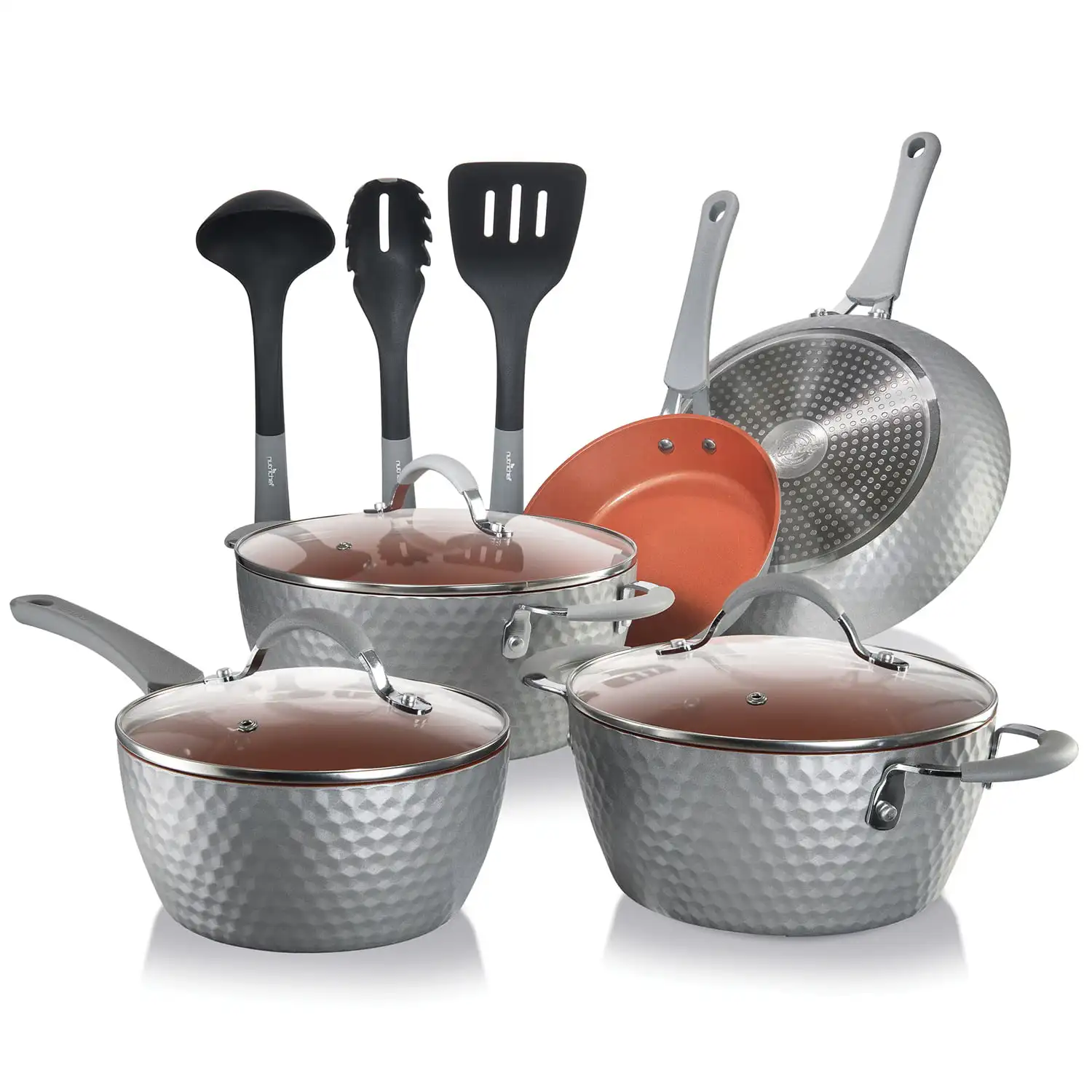 

NutriChef Nonstick Cookware Excilon Home Kitchen Ware Pots & Pan Set with Saucepan Frying Pans, Cooking Pots, Lids, Utensil PTFE
