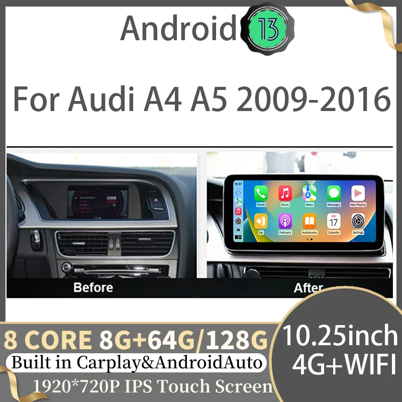 Apple Carplay For AUDI A4 A5 B8 12.5" Android13 AUTO Car Video Players GPS Navigation Central Multimedia Screen Head Unit 4G
Apple Carplay For AUDI A4 A5 B8 12.5" Android13 AUTO Car Video Players GPS Navigation Central Multimedia Screen Head Unit 4G