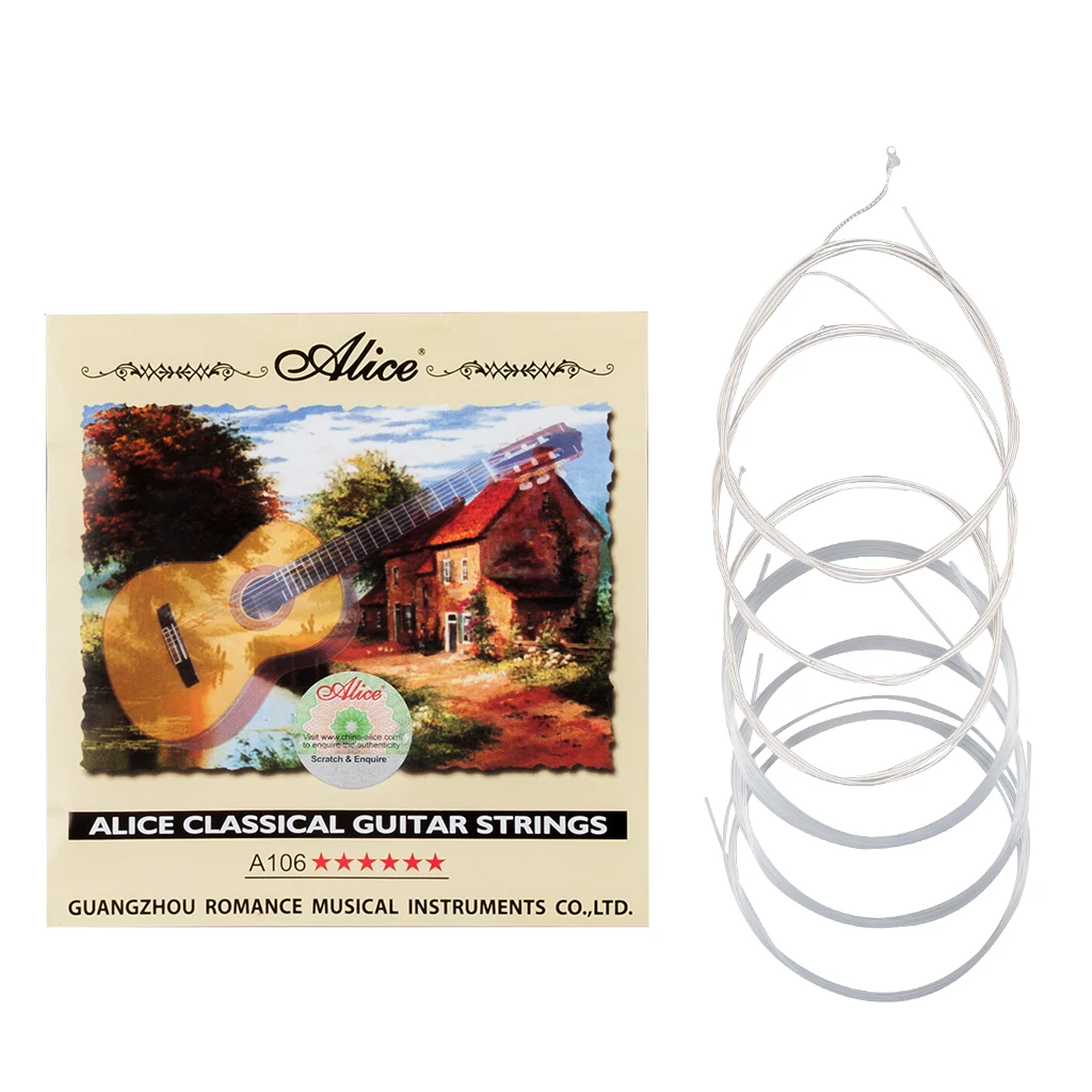 

1 Pack Alice String A106-H Clear Nylon Classical Guitar Strings Silver-Plated Copper Alloy Wound Strings 1st-6th Gitar Strings