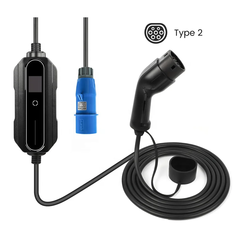 

Portable EV Charger IEC 62196 Type 2 Level 2 EV Fast Charging 10- 32A 7kw Electric Car Charger with Control box 5 meters Cable