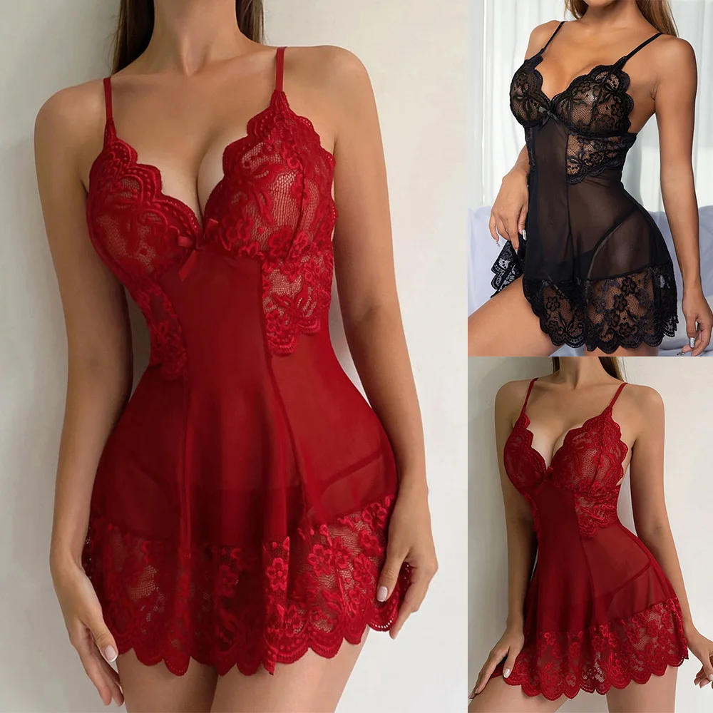 Women Sexy Sheer Lingerie Nightdress Lace Sleepwear Underwear Ladies Dress Robe Simulated Silk Sling Is Loose And Comfortable
Women Sexy Sheer Lingerie Nightdress Lace Sleepwear Underwear Ladies Dress Robe Simulated Silk Sling Is Loose And Comfortable