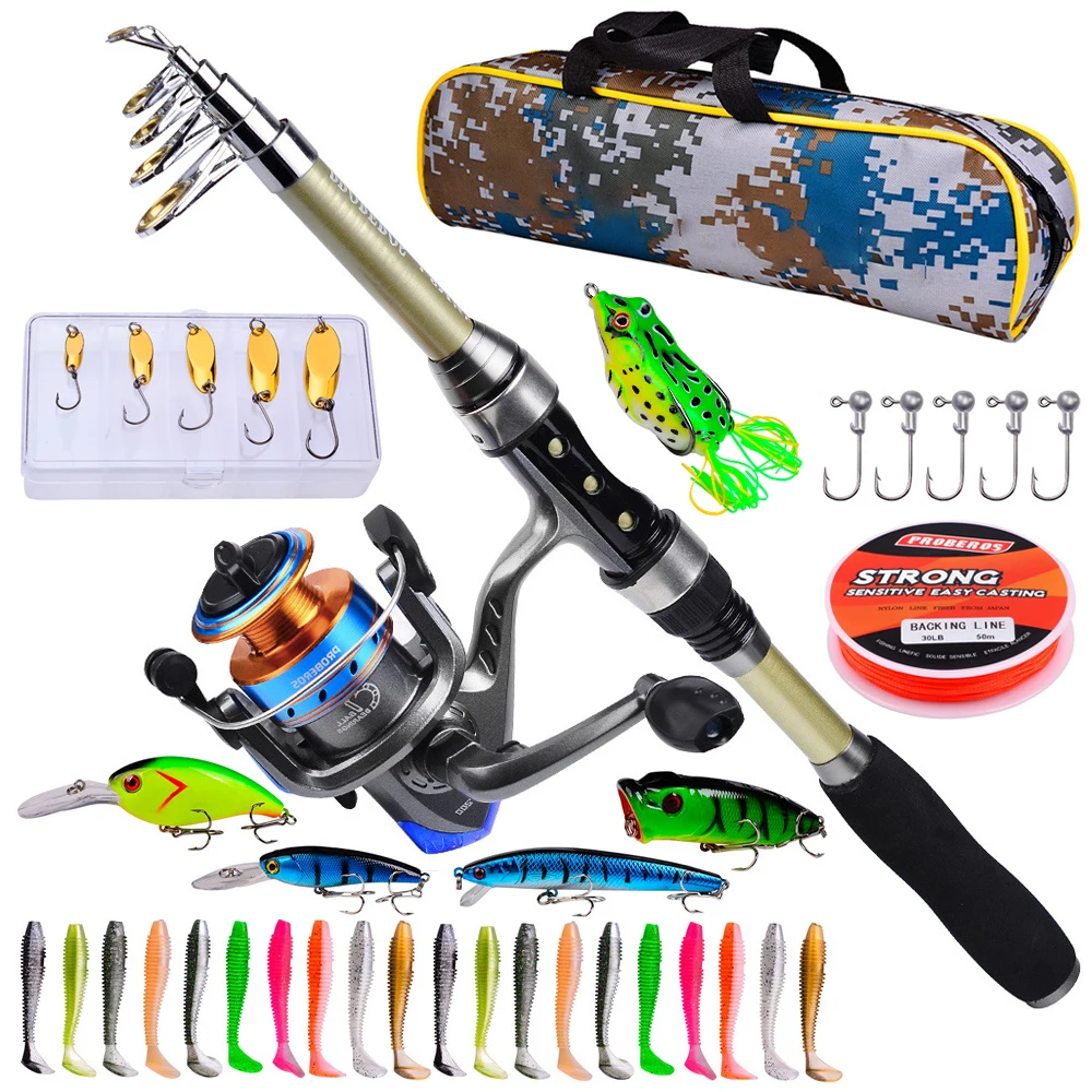 

Fishing Rod Reel Combo Carbon Fiber Telescopic Fishing Pole With Spinning Reel Lures, Carrier Bag Travel Fishing Rods Kit