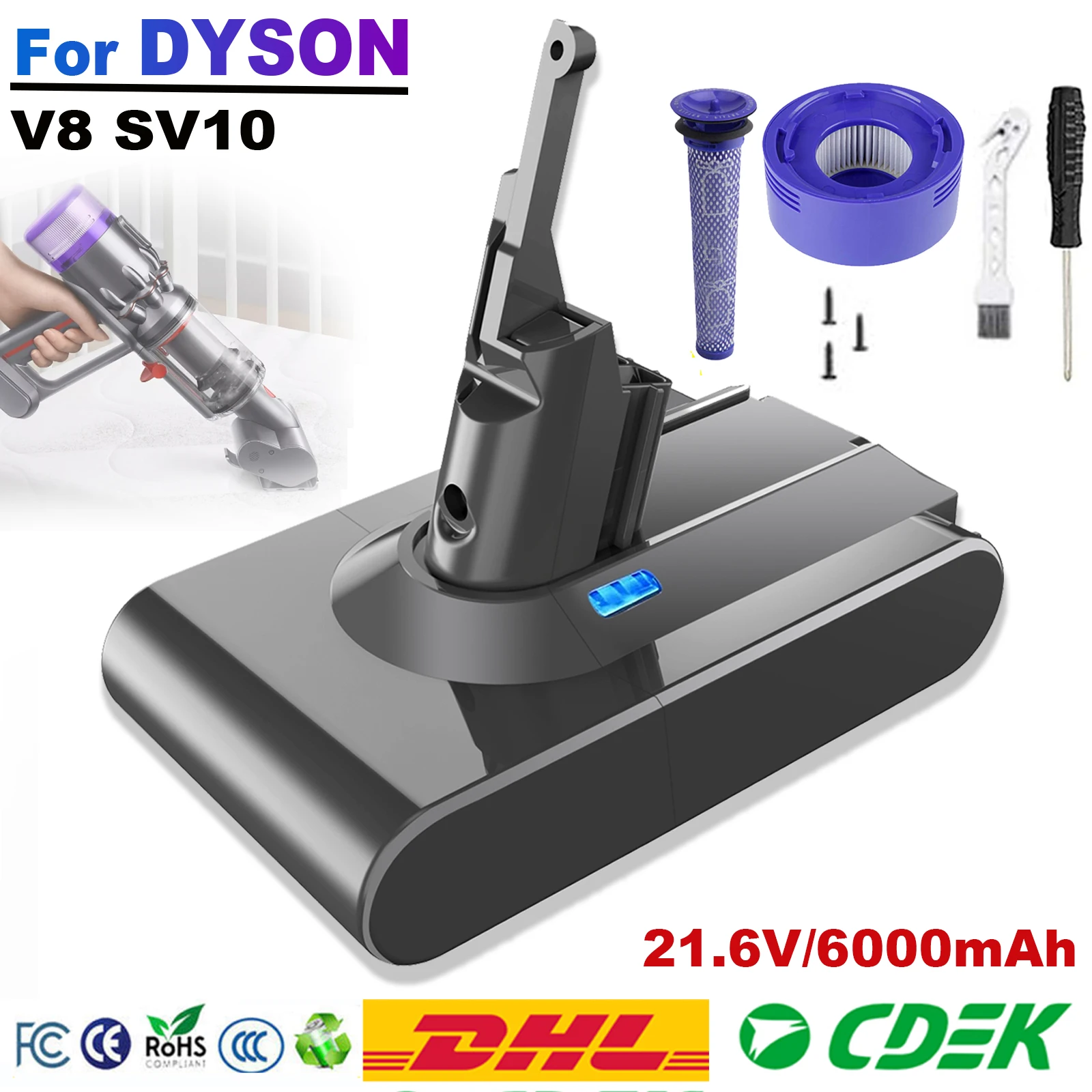 21.6V Replacement Battery For Dyson 6000mAh V8 Battery For Dyson Vacuum Cleaner Li-Ion Battery For V8 Absolute V8 Fluffy SV10
21.6V Replacement Battery For Dyson 6000mAh V8 Battery For Dyson Vacuum Cleaner Li-Ion Battery For V8 Absolute V8 Fluffy SV10