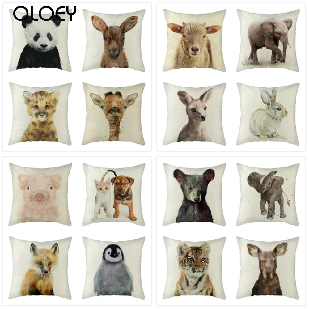 

Animal Cotton Linen Cushion Cover Home Decor Tiger Panda Raccoon Dog Throw Pillow Cover Sofa Decorative Pillowcase 45*45cm