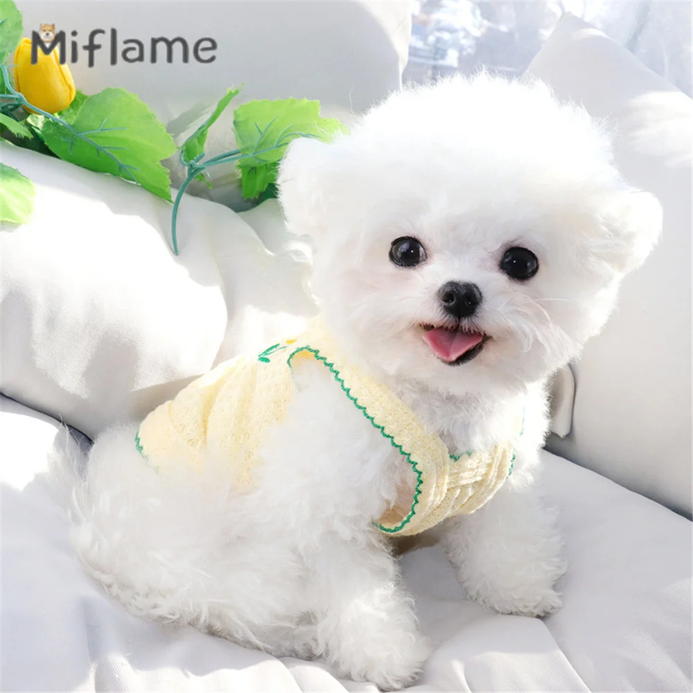 

Miflame Summer Slim Small Dogs Thin Sling Flower Embroidery Pet Dog Clothing Teddy Bichon Yorkies Pomeranian Breathable Vest