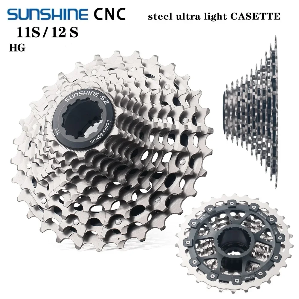

SUNSHINE Ultralight Bicycle Cassette Road Bike Freewheel Steel CNC Cutting 11/12Speed 28/30/32/34T HG Structure