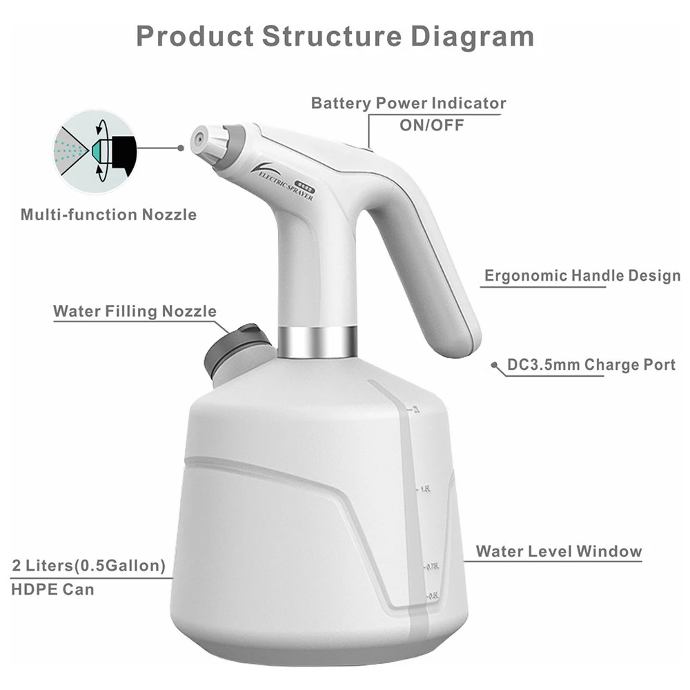 

2l Sprayer Adjustable Nozzle Plant Handheld Automatic Water Spray Chargeable Household Products Flower Watering Sprayer Portable
