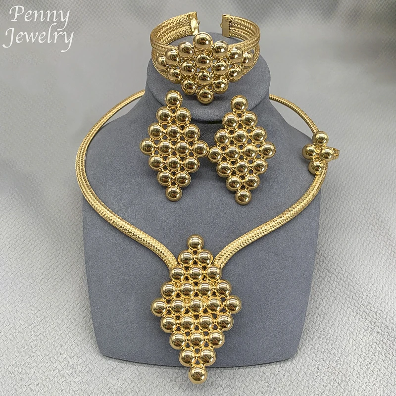 4Pcs Golden Jewellery Sets 18K Gold Plated Jewelry Set Women Chunky Necklace Earring Bracelet Ring Italian Wedding Party Gifts 1 Mallzona S61f8a3cb7eae49208188eafbe95bf2fds 4Pcs Golden Jewellery Sets 18K Gold Plated Jewelry Set Women Chunky Necklace Earring Bracelet Ring Italian Wedding Party Gifts Mallzona