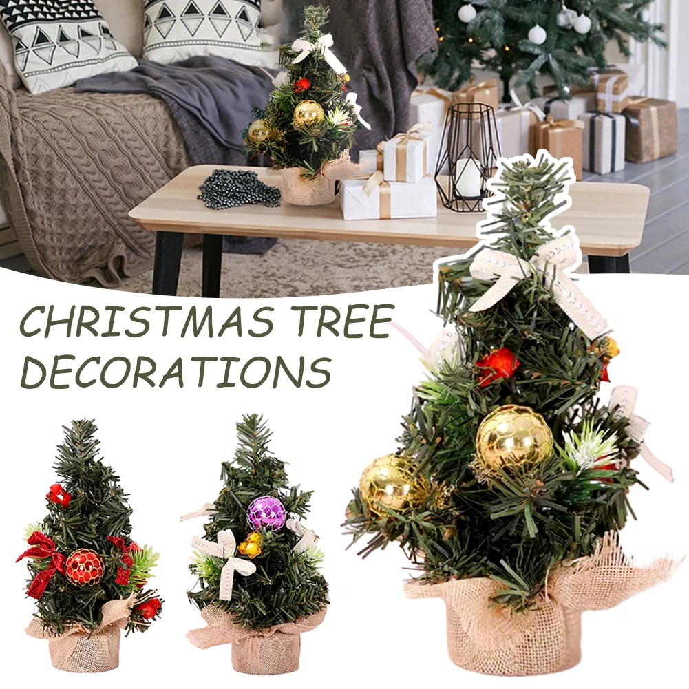 

20cm Lovely Desktop Christmas Tree With Burlap Base Lightweight Stylish Party Decoration For Room Tabletop