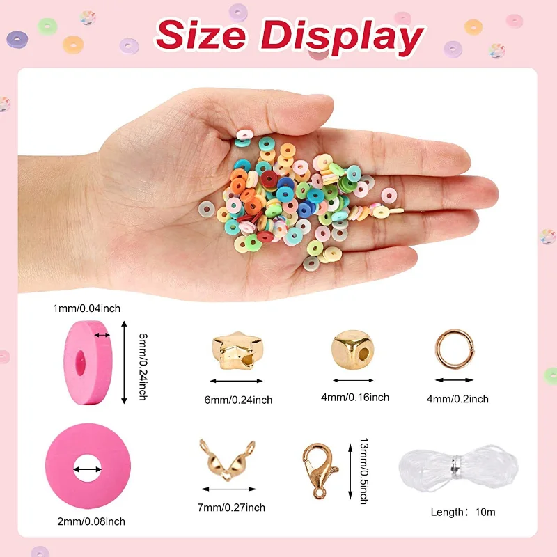 4800pcs Clay Beads for Bracelet Making Kit, 48 Colors Flat Round Clay Beads for Jewelry Making Kit, for Girls 8-12, Preppy, Gift