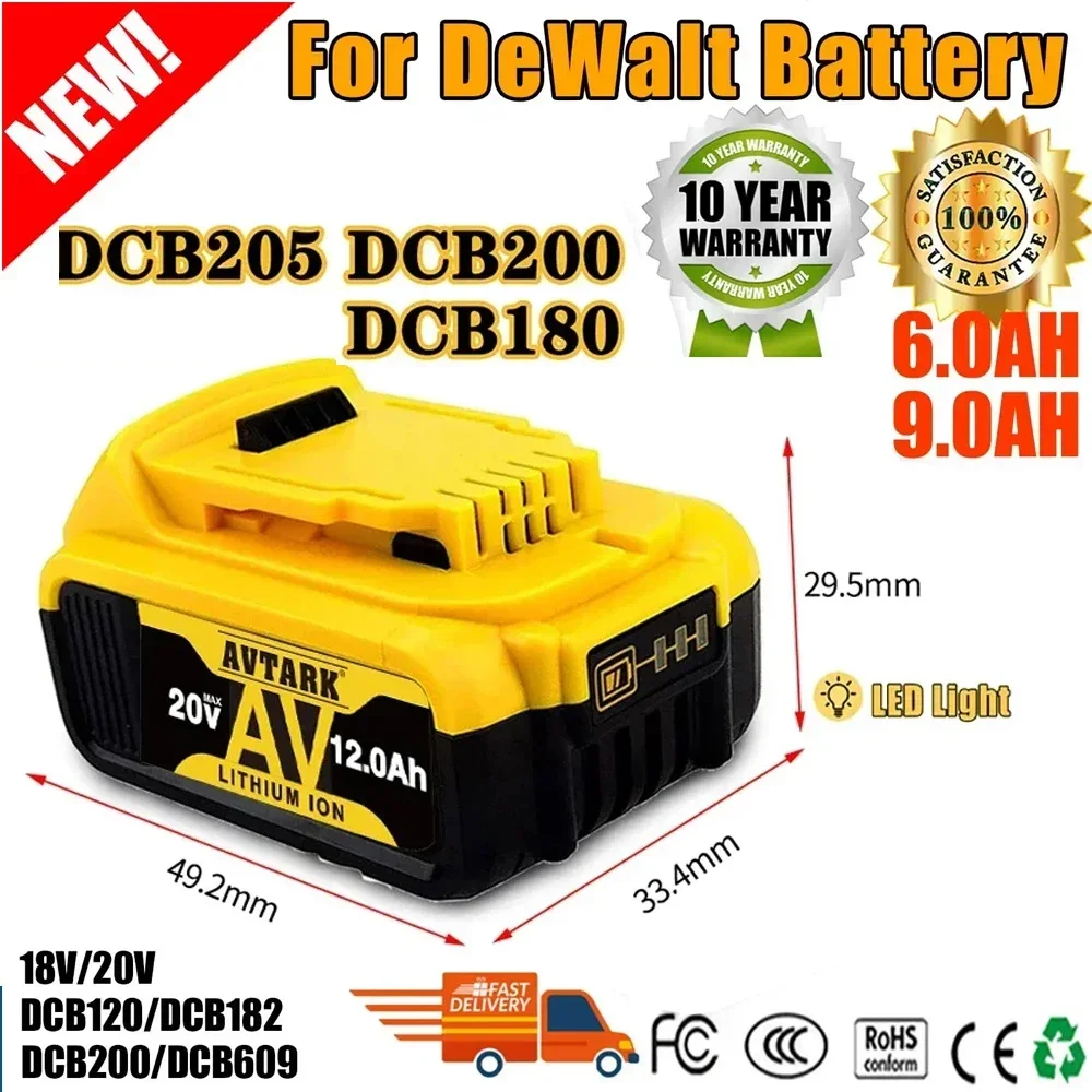 

9000mAh Lithium Battery For dewalt 10.8V 12V 18V 20 Volt MAX 9.0Ah DCB205 DCB206 Replacement Li ion Battery Power tool Batteries