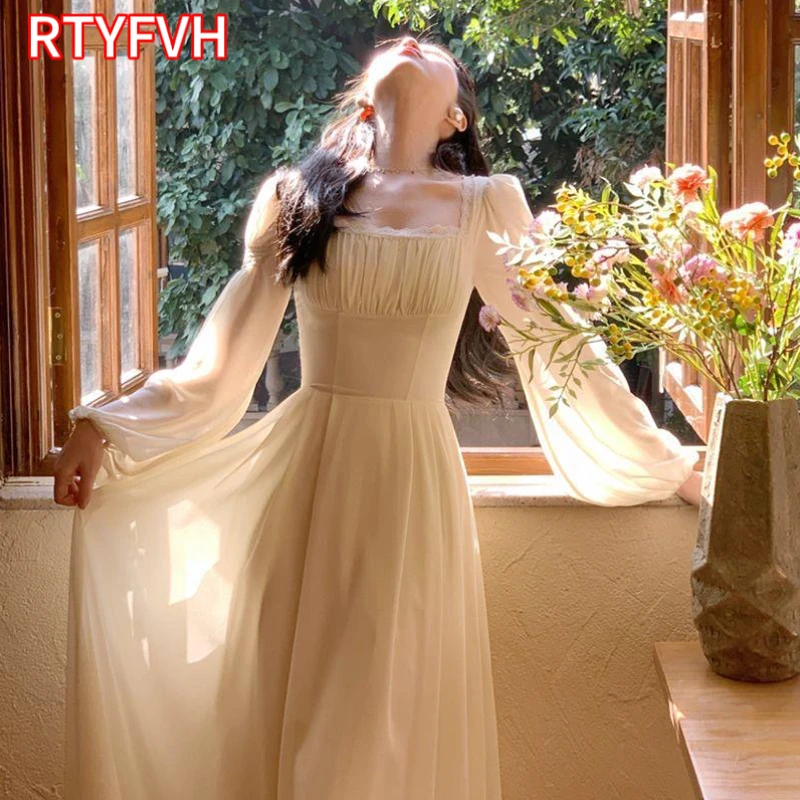 

Женское винтажное вечернее платье, элегантное облегающее платье во французском стиле с рукавами-фонариками и квадратным вырезом, пляжная одежда, лето 2024