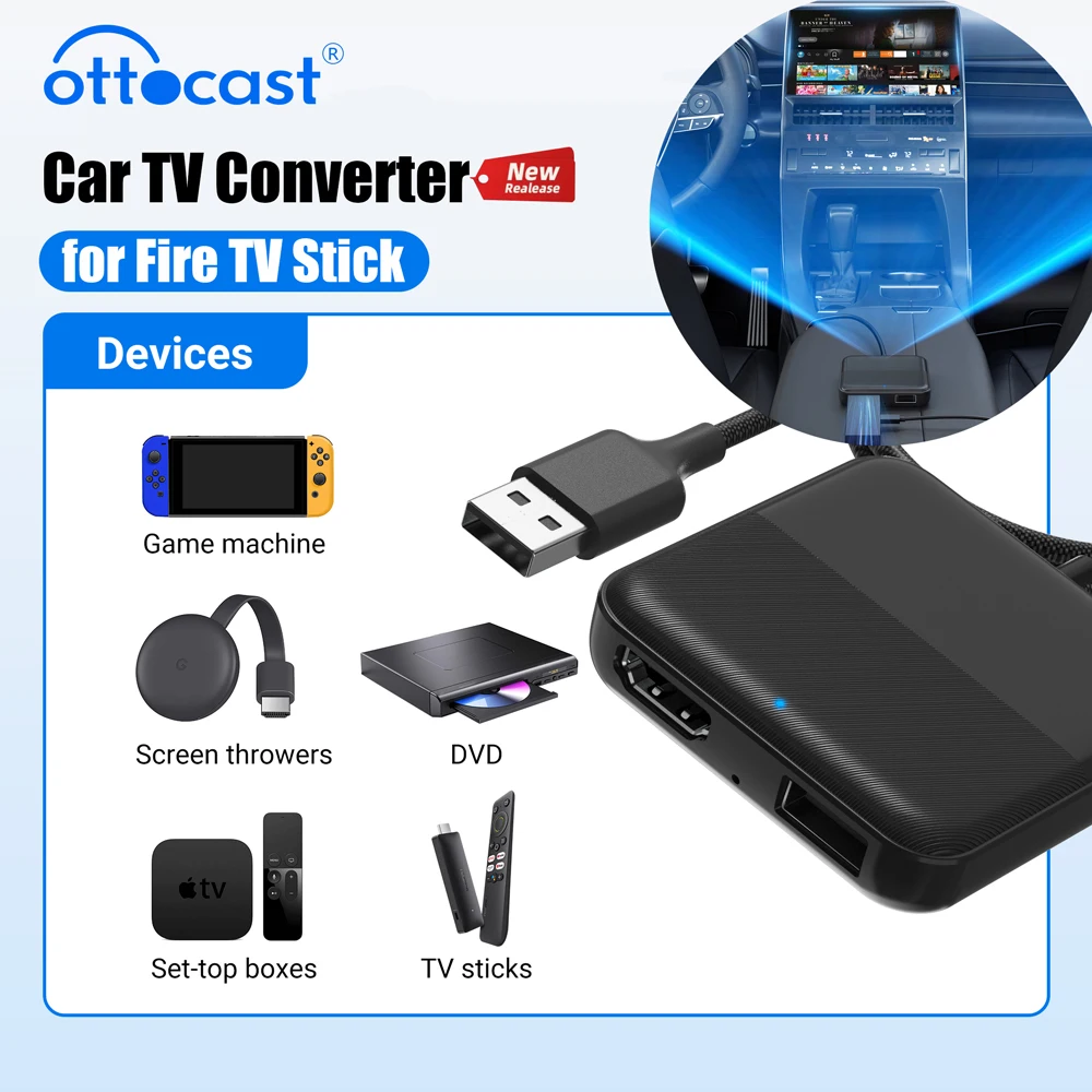 

OTTOCAST Car TV DVD Converter for Fire TV Stick Movies Live TV Show Box for Netflix Youtube HD MI Out to OEM Wired CarPlay Car