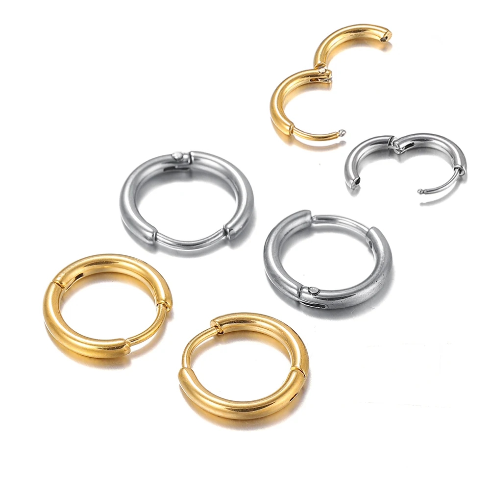 

6pcs Stainless Steel Ear Hoop Earrings Women Earrings Men Punk Hiphop Gift Fashion Plated Gold Color Jewelry Piercing Accessory