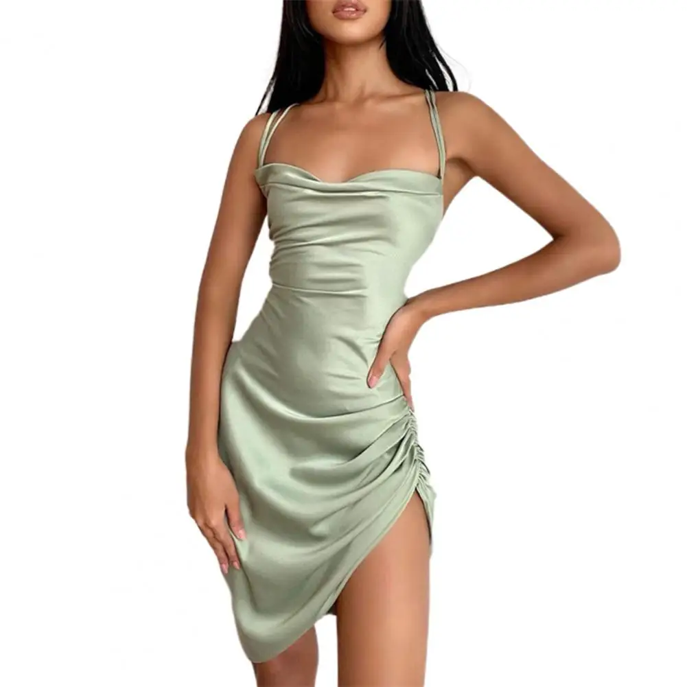 Spaghetti Strap Satin Dress Shirring Irregular Hem Backless Sling Mini Dress Women 2023 Streetwear
Spaghetti Strap Satin Dress Shirring Irregular Hem Backless Sling Mini Dress Women 2023 Streetwear