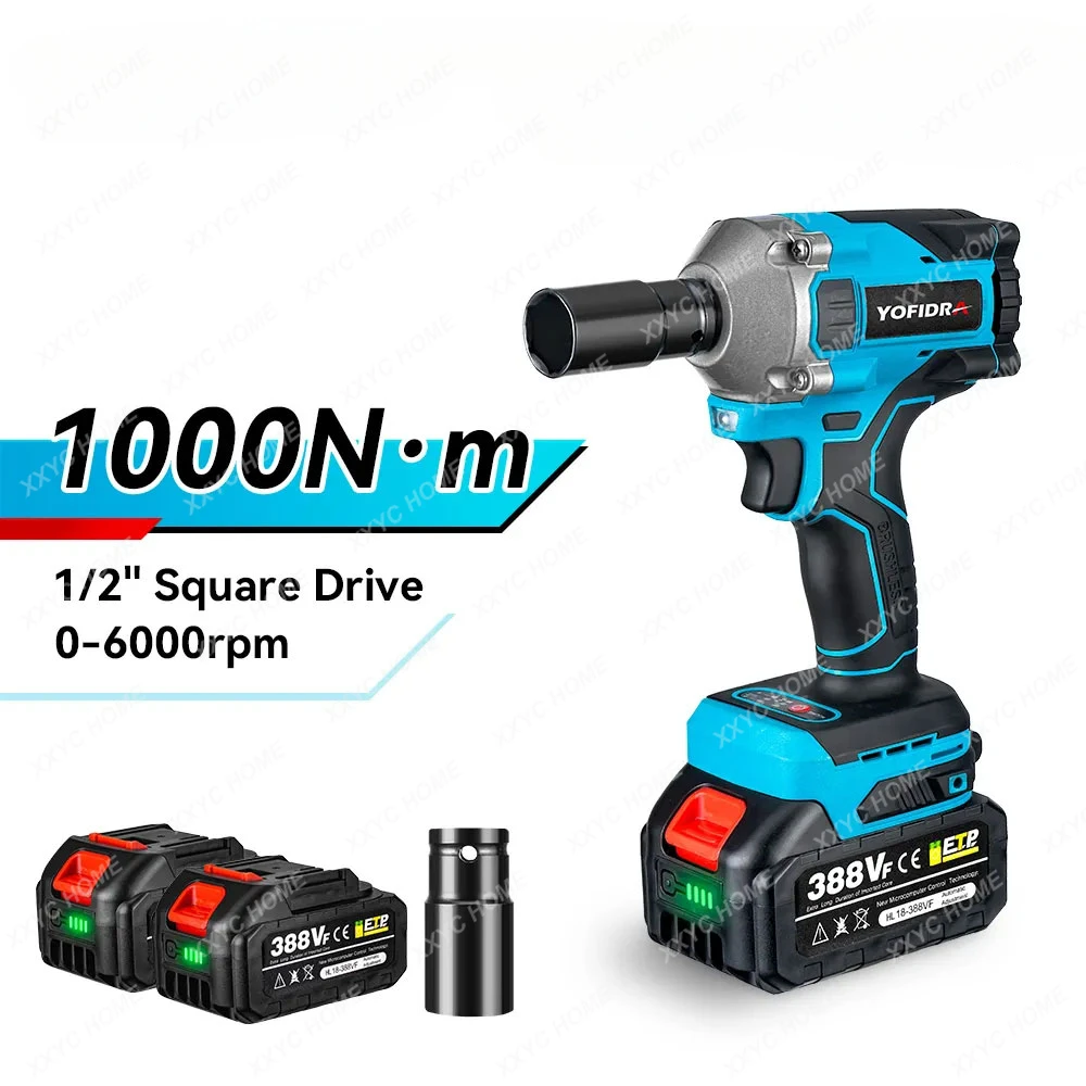 1000N m 20V Brushless Electric Impact Wrench Cordless Wrench Socket 1/2 Inch Li-ion Battery For Makita 18V Battery
1000N m 20V Brushless Electric Impact Wrench Cordless Wrench Socket 1/2 Inch Li-ion Battery For Makita 18V Battery