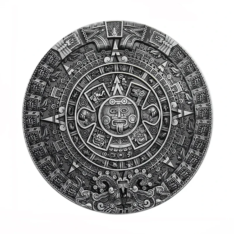 

Aztec Solar Calendar Sun God Embossed Zinc Alloy Metal Belt Buckle Mayan Civilization Charm Leather Crafts Clasp Jeans Accessory