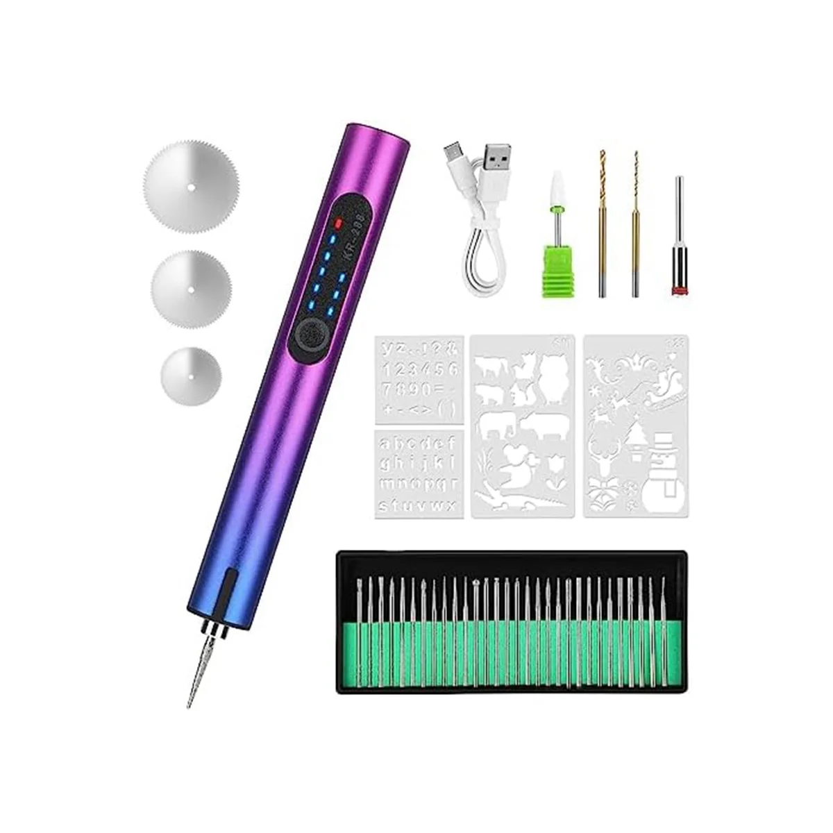 

Electric Engraving Pen Kit, Cordless Rechargeable Grinding Pen with 36 Bits, DIY RotaryEtching Pen for Carving Glass
