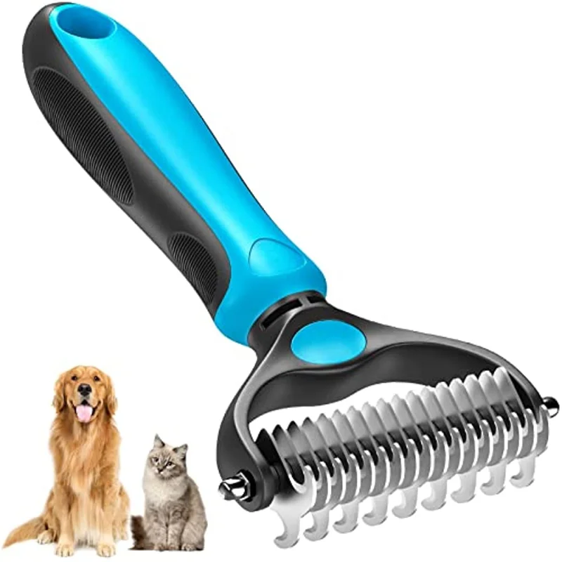

Pet Grooming Brush Double Sided Shedding and Dematting Undercoat Rake Comb for Dogs and Cats Tool for Tangles Removing