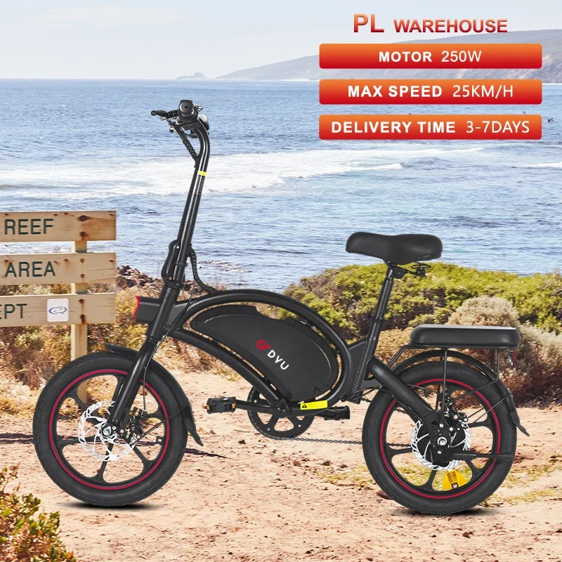 

DYU D16 EU Stock Folding Electric Bicycle 36V 10AH 250W 16 Inch Tire Max Speed 25KM/H Ebike City Road Beach Aldult Electric Bike