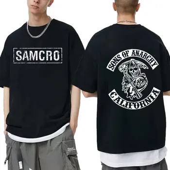 Anarchy SAMCRO 남녀공용 양면 프린트 티셔츠, 힙합 록 티, 반팔 코튼 티셔츠, 여름 상의, 패션