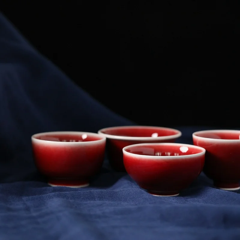 

★Jingdezhen Manhong Raw Ore Color Glaze Lang Kiln Red Master Cup Tribute Lang Red Ceramic Tea Cup High-End Gift Porcelain Cup