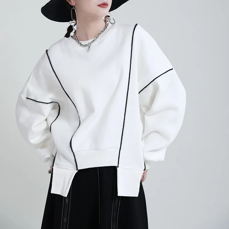 2023 Winter Fashionable Simple and Irregular Slit Design Brushed Hoody Women's Long Sleeve Contrast Color Top Sweatshirt
2023 Winter Fashionable Simple and Irregular Slit Design Brushed Hoody Women's Long Sleeve Contrast Color Top Sweatshirt