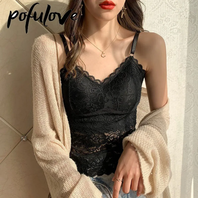 

Lace Crop Top Sexy Lingerie Camisole Bralette Crop Top Y2k Black White Sleep Tops Strap Padded Camis Undershirt Women Fashion