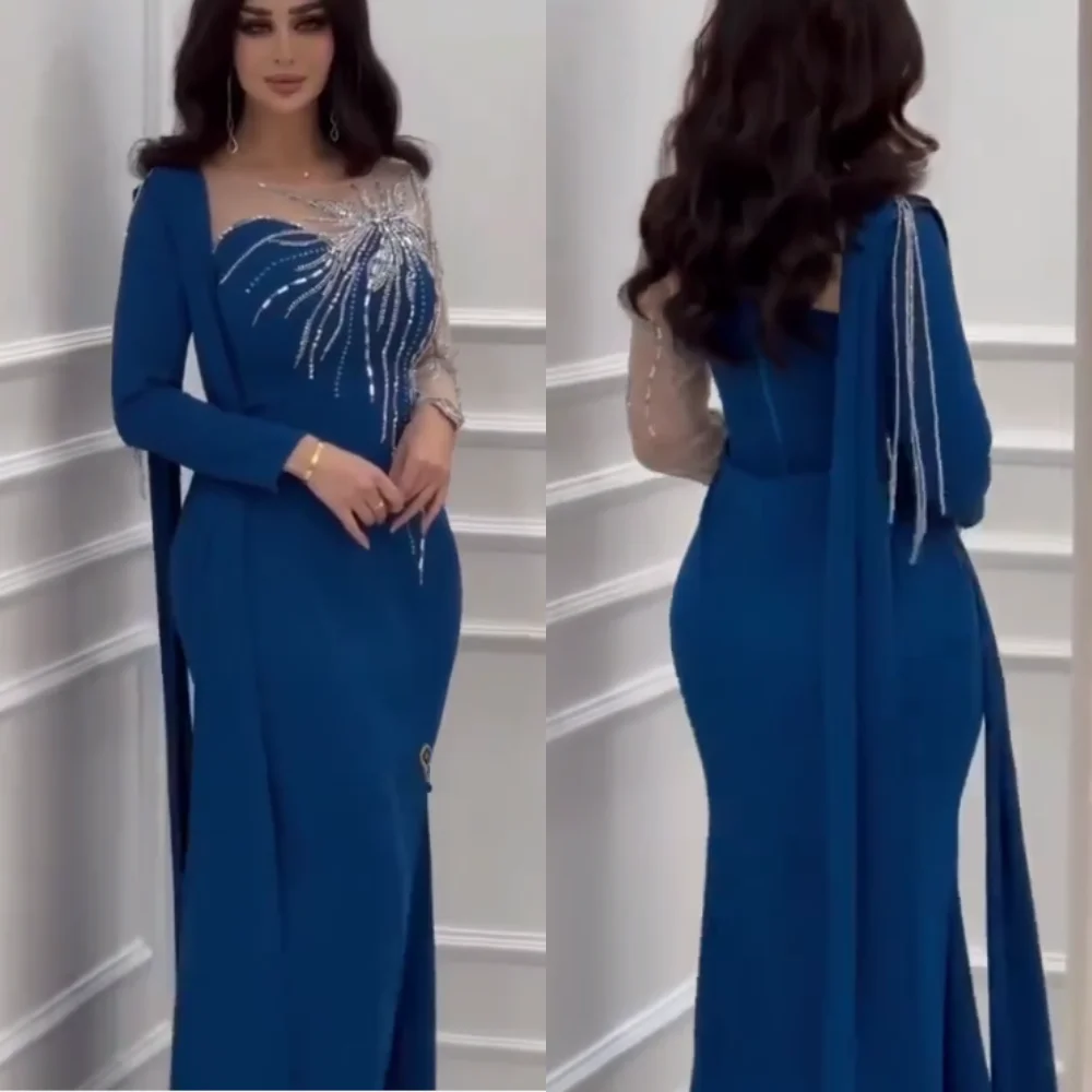 

Evening Prom Dress Saudi Arabia Jersey Beading Party Mermaid Scoop Neck Bespoke Occasion Gown Midi Dresses