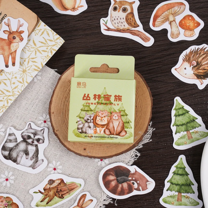 

46PCS Froest Animal Small Paper Sticky Sticker Aesthetic DIY Decoration Scrapbooking Korean Stationery School Supplies for Kids