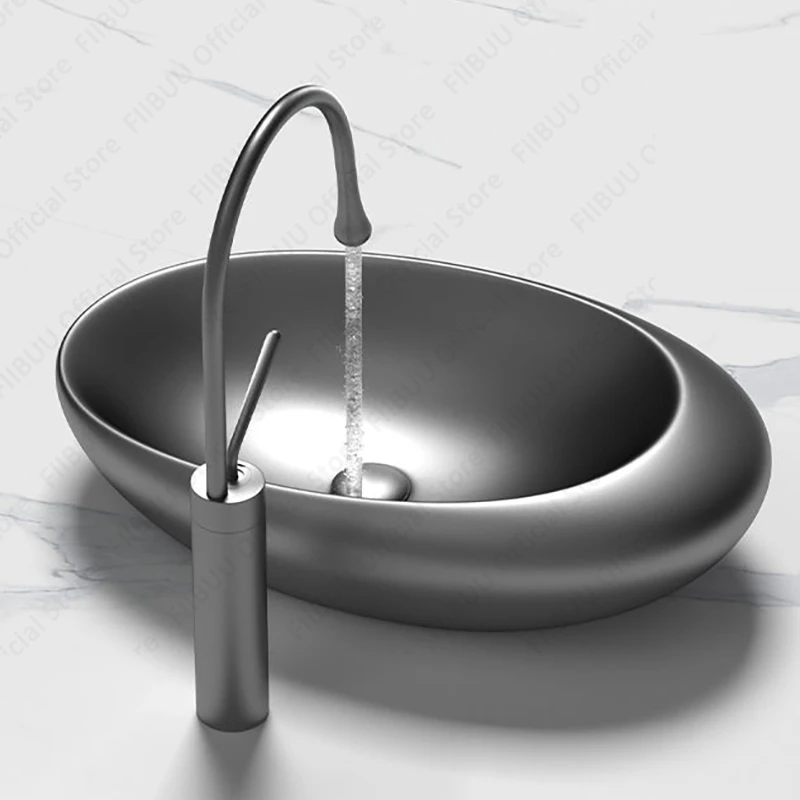 Grey Ceramic Vessel Sink Oval Sink Bowl Above Counter Washing Basin White Egg Shape Vanity Table Sink For Bathroom Balcony Hotel Grey Ceramic Vessel Sink Oval Sink Bowl Above Counter Washing Basin White Egg Shape Vanity Table Sink For Bathroom Balcony Hotel