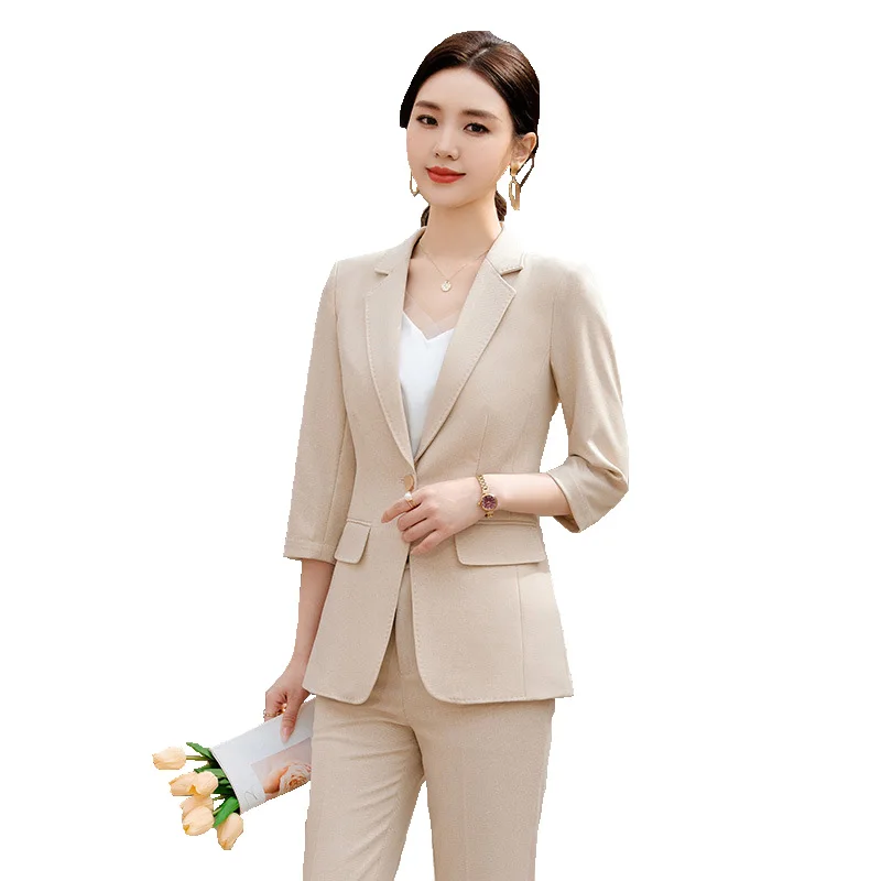 

Ladies Blazer And Pant Suit Women 2024 Spring Pink Apricot Solid Formal Jacket Trouser Female Business Work Wear 2 Piece Set