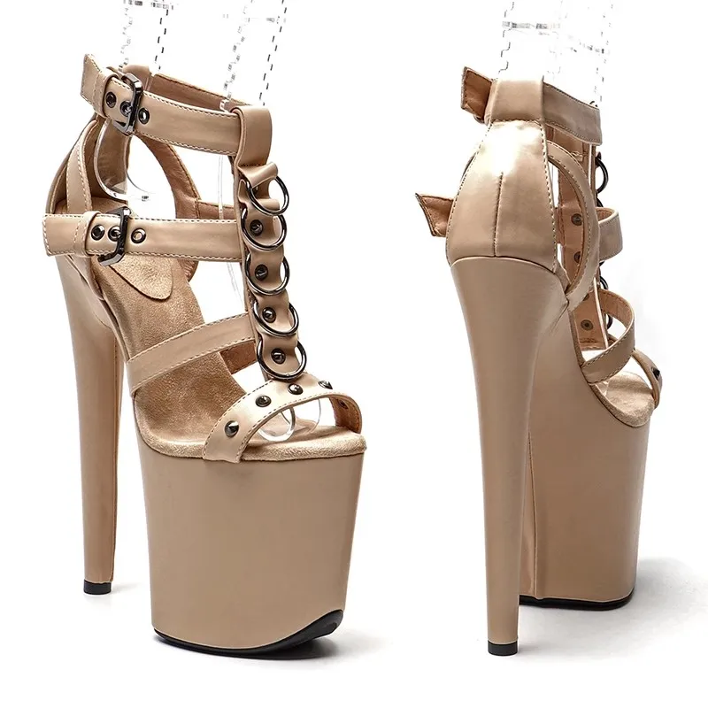 Босоножки на высоком каблуке 20 см/8 дюймов, из искусственной кожи, на небольшой платформе, пикантные туфли с ремешками для танцев на шесте, 255