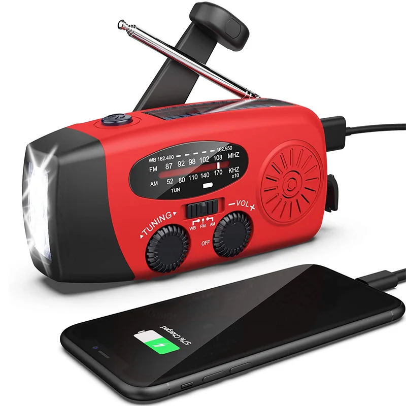 

Hand Crank Radio with Flashlight for Emergency,Portable Solar Radios, Self Powered AM/FM NOAA Weather Radio with 2000mAh