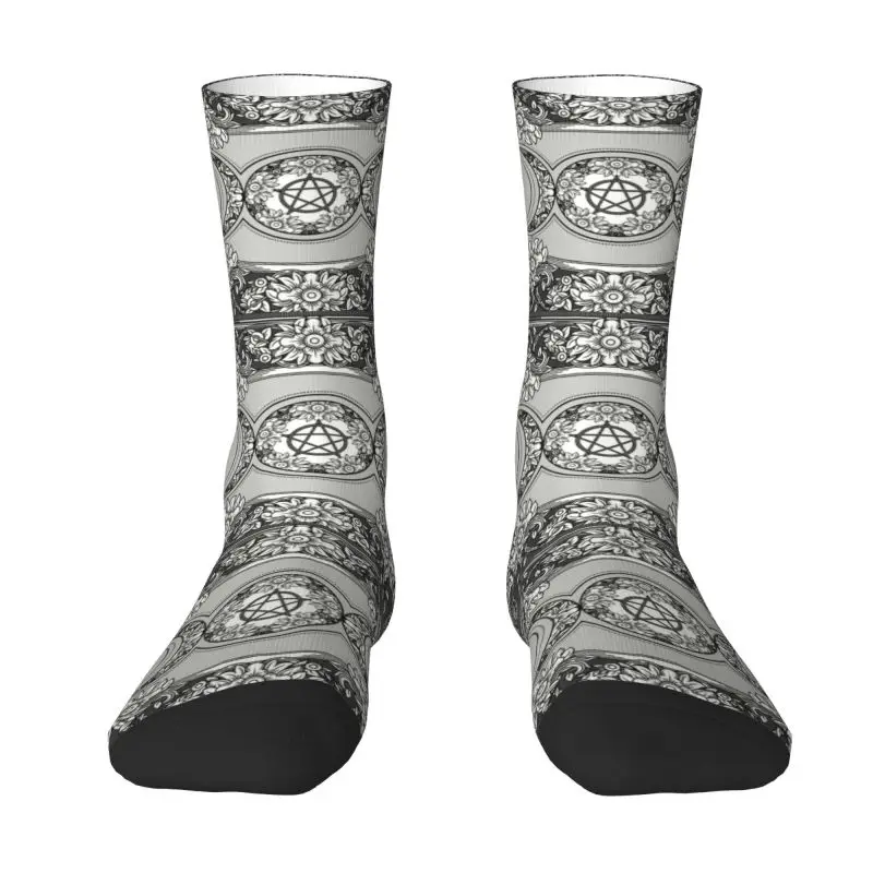 

Fun Mens Triple Moon Goddess Dress Socks Unisex Warm Breathbale 3D Printing Pagan Pentagram Wiccan Crew Socks