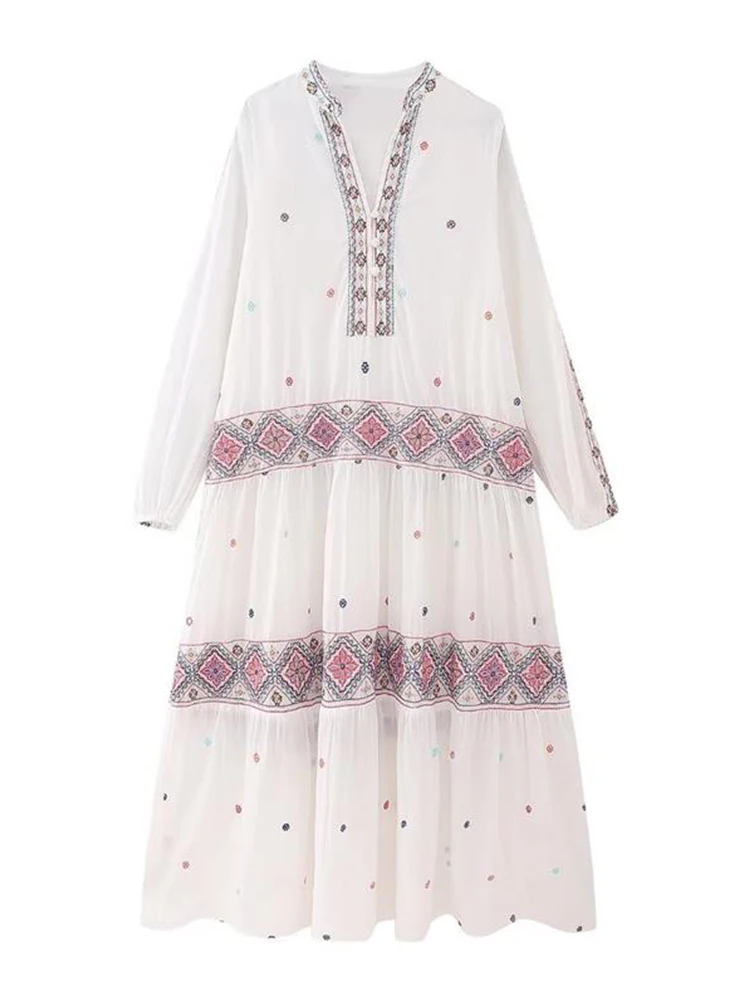 Women Summer Embroidered Dress Female Elegant Long V-Neck Dress Long Sleeve A-line Casual Loose Dress
Women Summer Embroidered Dress Female Elegant Long V-Neck Dress Long Sleeve A-line Casual Loose Dress